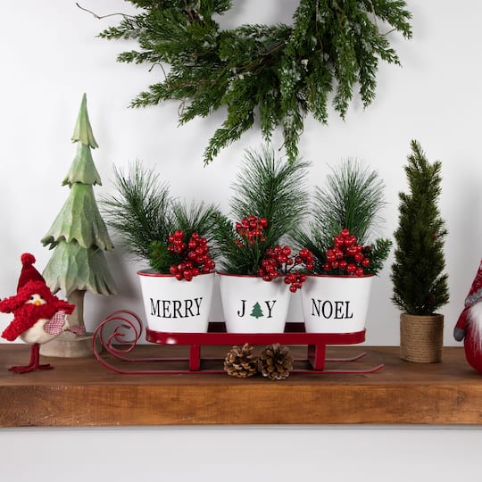18.75" Red Sleigh with Sentiment Buckets Christmas Table Centerpiece